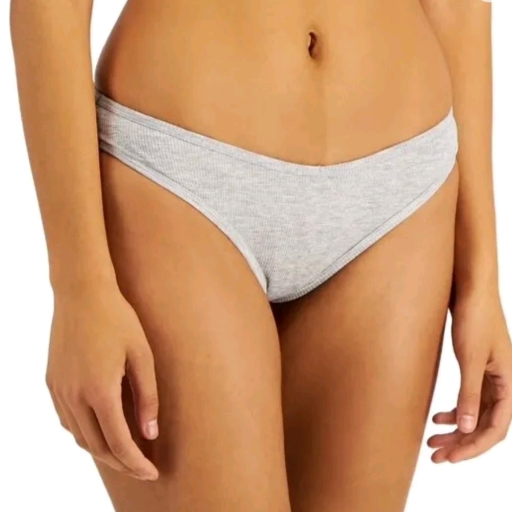 Jenni Thong Panty Women XL‎ Gray Heather Ribbed Knit Underwear one piece comfy